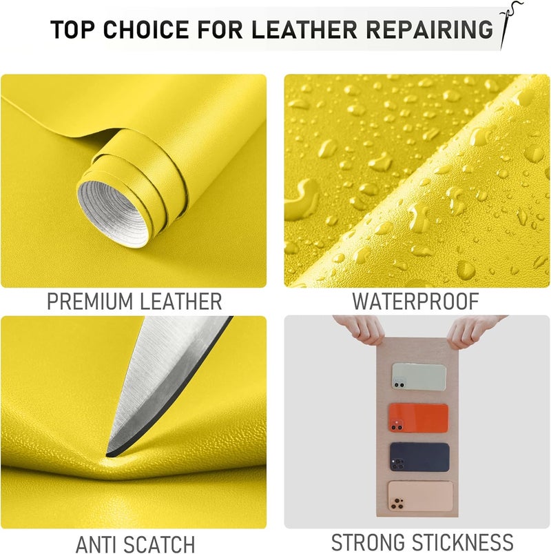 YAFLC Self Adhesive Leather Repair Tape Kit, 4"x 63" Leather Repair Patch for Furniture, Leather Repair Patch for Car seat, Sofas, Couch, Boat Seat Yellow - Image 4